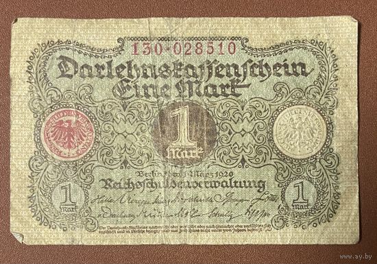Банкнота 1 марка 1920 год. Веймарская республика.
