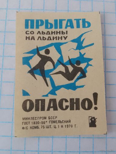Спичечные этикетки ф.Гомель. Будьте осторожны на льду. 1970 год