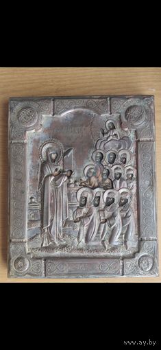 Икона старинная Боголюбская икона Божией Матери] 18*14,5 см