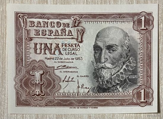 Банкнота Испании 1 песета. 1953 год. НЕ БЫЛА В ОБОРОТЕ