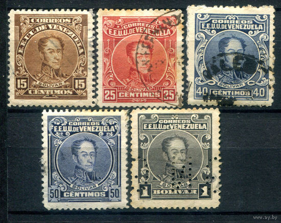 Венесуэла - 1924/28г. - Симон Боливар - 5 марок - гашёные, номинал 50 с утончением слева в углу. #4-W1-109-A-2