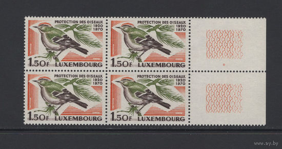 Птицы Люксембург 1970** Певчая птица Желтоголовый королёк квартблок Mi#806