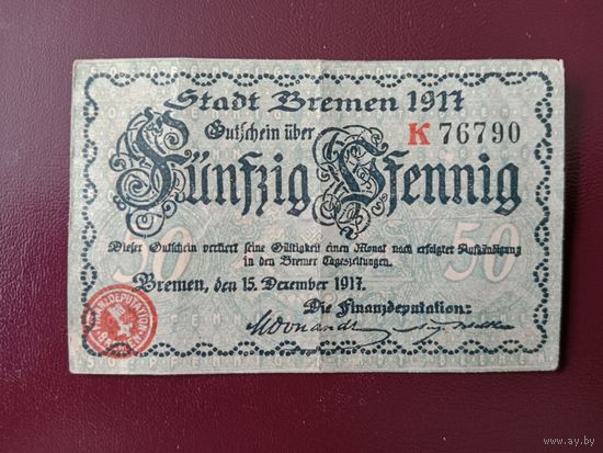 Германия 50 пфеннингов (Бремен) 1917
