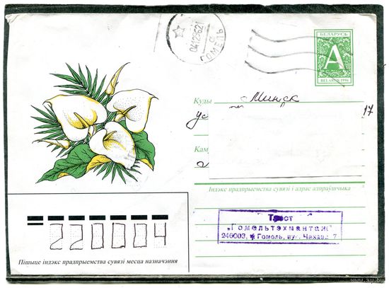 Беларусь. ХМК. Конверт п.п. Флора. Цветы. Штемпель Гомель 1996