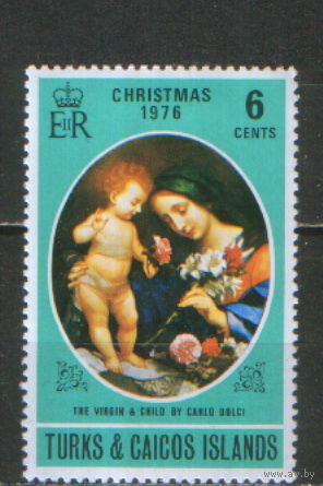 Марка из серии 1976г. Теркс и Кайкос "Рождество. Карло Дольчи "Дева Мария с Младенцем" MNH