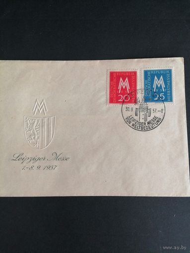 ГДР 1957 КПД с двумя марками серии "Торговая ярмарка в Лейпциге" (спецгашение) Mi.596-597 каталог 1.50 евро