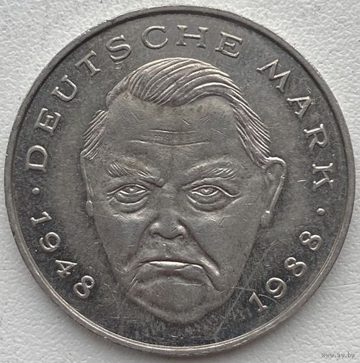 Германия 2 марки 1990 г. J. Людвиг Эрхард. 40 лет Федеративной Республике (1948-1988)
