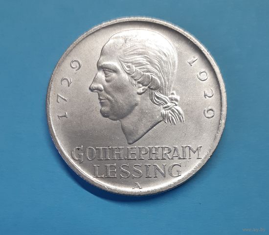 Германия. 5 рейхсмарок. 1929 год. Веймар. Лессинг. Отличная! Серебро