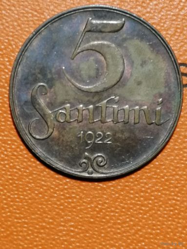 Латвия , 5 сантим, 1922 год, KM# 3