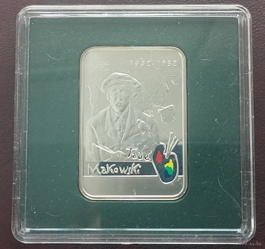 Серебро 0,925! Польша 20 злотых, 2005 Художники Польши 19-20 века - Тадеуш Маковский. В банковской коробке.