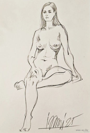 "Обнажённая сидящая" набросок а4