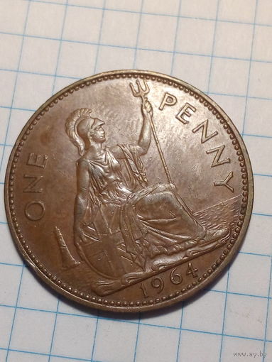 1 пенни Великобритания 1964 год.