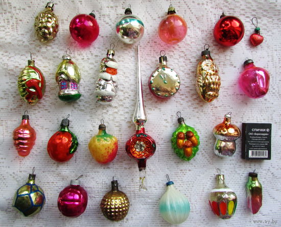 Набор елочных мини-игрушек. Стекло, СССР