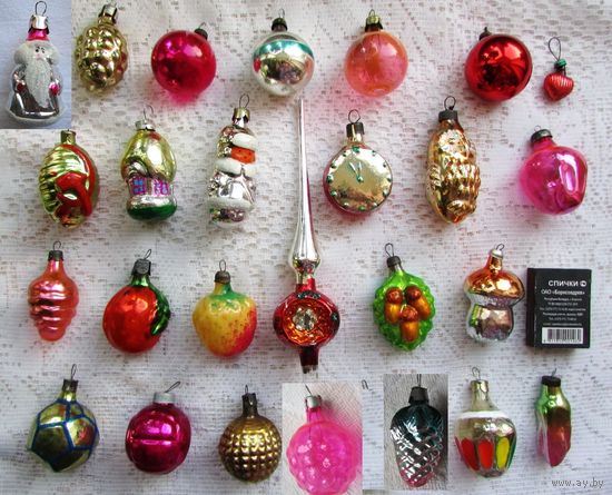 Набор елочных мини-игрушек, 25 шт одним лотом. Стекло, СССР