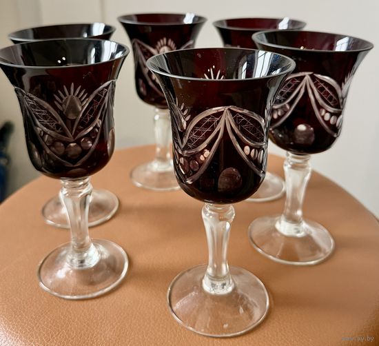 Набор Бокалов для вина цветной хрусталь Венгрия 1960х
