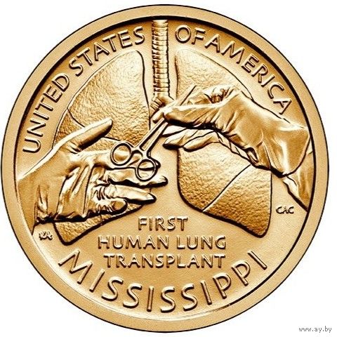 США 1 доллар, 2023 P Миссисипи Первая трансплантация легких человеку UNC