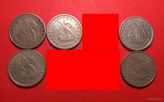 5 эскудо 1964, 1967, 1980, 1984. Португалия.