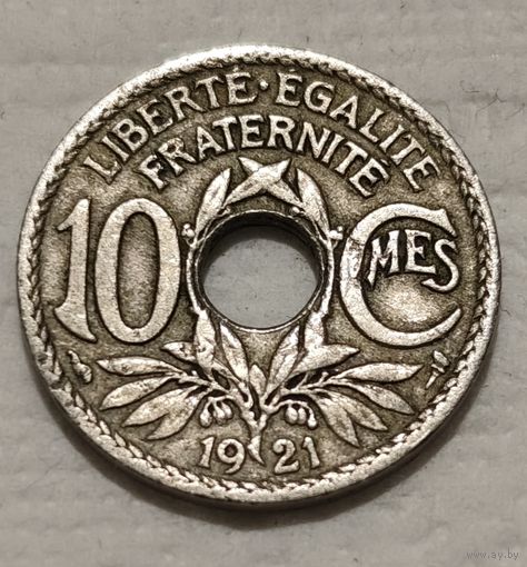 Франция 10 сантимов, 1921 Отверстие в центре (2-11-151)