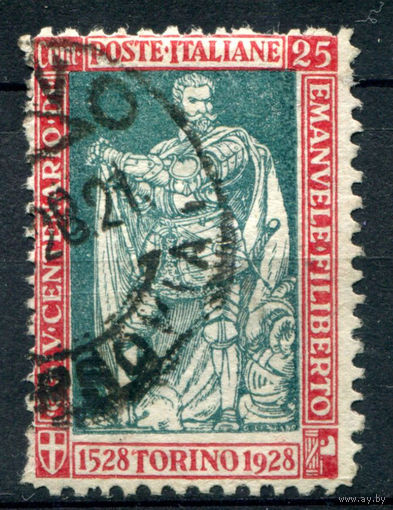 Италия (Королевство) - 1928г. - 400 лет с Дня Рождения герцога Эммануила Филберта Савойского, 25 с - 1 марка - гашёная [Mi 286]. #1-It-24-B-1