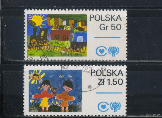 Польша ПНР 1979 Международный год ребенка Детские рисунки Марта Тисслер Железная дорога Малгоша Возняк Мальчик и девочка на лугу #2603,2605