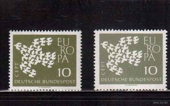Германия(ФРГ)-1961,(Мих.367 х+у), **, ЕВРОПА, обычная +флуористентная бум.