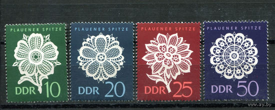 ГДР - 1966г. - Плауенское кружево - полная серия, MNH, 1 марка с отпечатком [Mi 1185-1188] - 4 марки