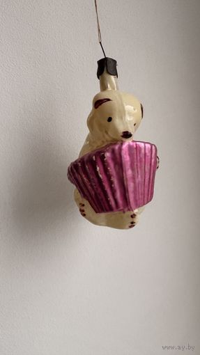 Елочная игрушка  мишка с гармошкой СССР