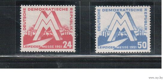 ГДР-1951,(Мих.282-283)   **    , Лейпцигская ярмарка (полная серия) ( 20 % каталога)