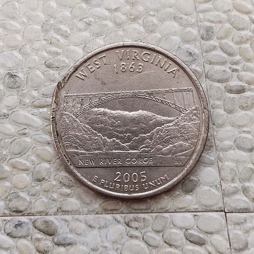 1/4 доллара  2005(P) года США. Квотер штата Западная Вирджиния.