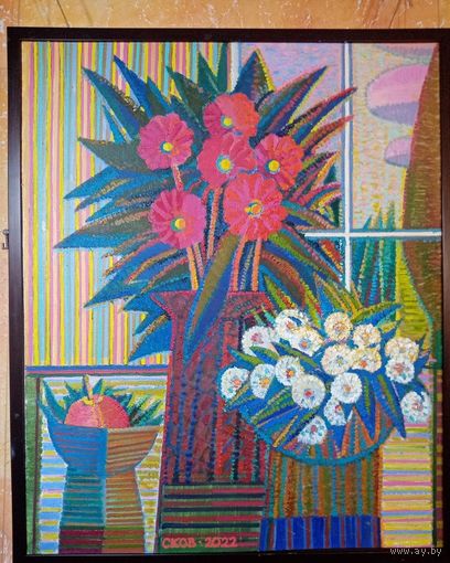Сковородко О. "Красные цветы", 61х51см, х.м. 2022г.