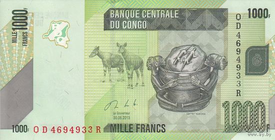 Конго 1000 франков 2013 (UNC)