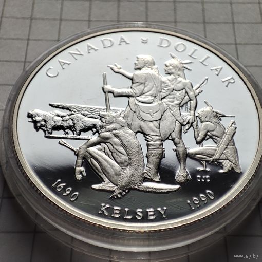 1 доллар Канады 1990 года .Серебро. 300-летие путешествия Келси. Пруф.