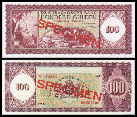 [КОПИЯ] Кюрасао 100 гульденов 1958г. (образец) водяной знак