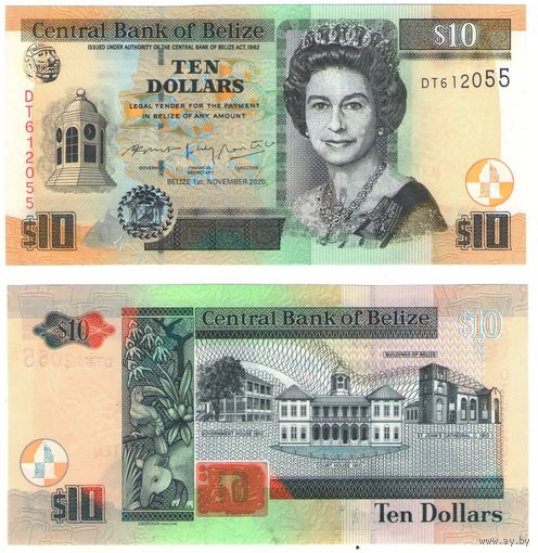 Белиз (Британский Гондурас) 10 долларов 2020 год UNC