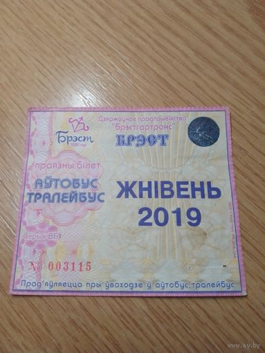 Месячный проездной Автобус-троллейбус Брест, август 2019 г. (в честь 1000-ЛЕТИЯ БРЕСТА)