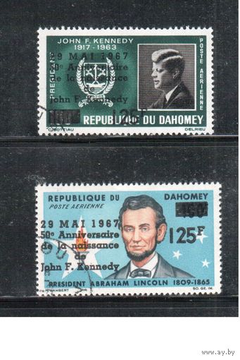 Дагомея-1967,(Мих.313-314)  гаш.  , Личности, Кеннеди, Линкольн , Надп.(полная серия)