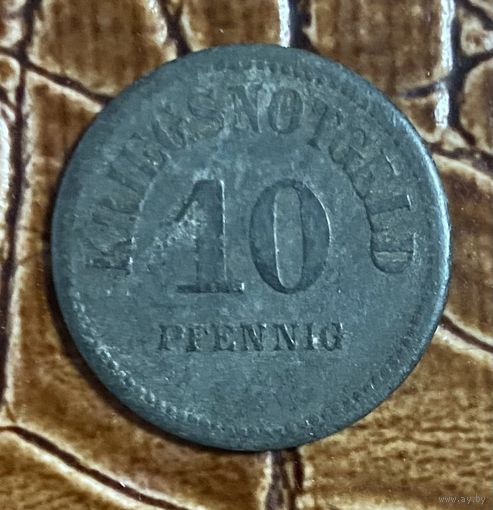 Монета 10 пфеннигов 1917 год. Узинген. Веймарская республика.