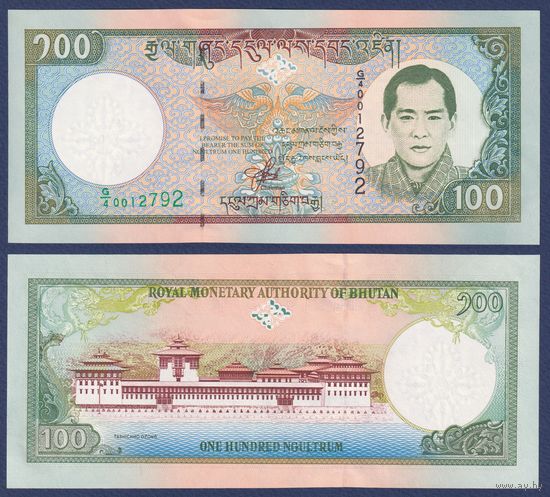 Бутан, 100 нгултрум 2000 г., P-25 (G, крепость-монастырь Ташичо-дзонг), UNC