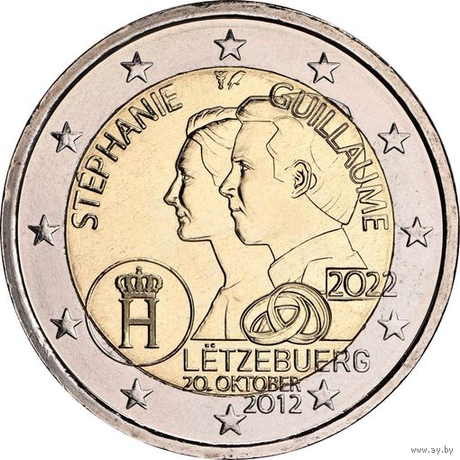 2 евро 2022 Люксембург 10 лет свадьбы Гийом и Стефании UNC из ролла