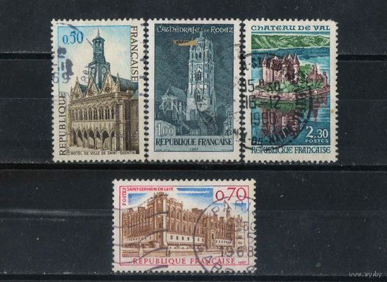 Франция 1966 Памятники архитектуры Ратуша в Санкт-Квентине Сен-Жерменский дворец Собор в Родез Замок Валу #1499,1501,1504,1506
