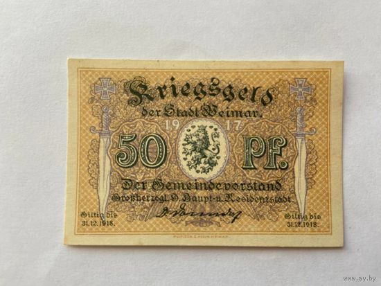Нотгельд 50 пфеннигов Веймар. Веймарская республика - 1602