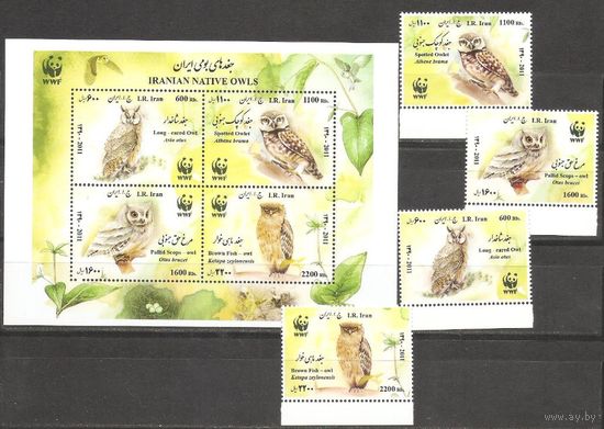 КТ Иран 2011 WWF Фауна Совы 4 марки + блок