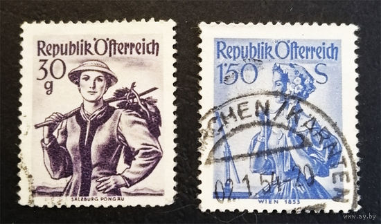 Австрия 1950-51 г. Национальные костюмы. Искусство, 2 марки #0194-И1P6