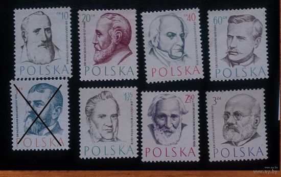Польша 1957. Медицина. Знаменитые врачи Физики ученые Ми 1008 - 1014  (**) / П1 148