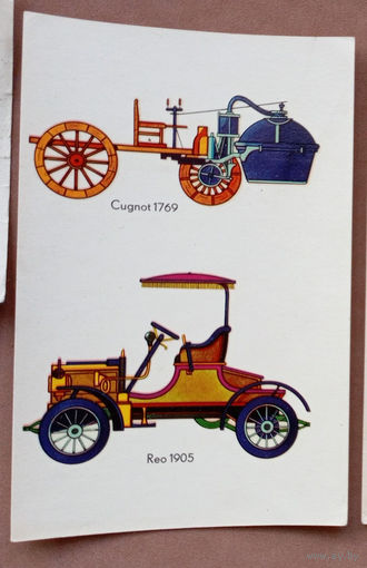 Переводные картинки ГДР (переводки, переснимки, наклейки карточки) ретро-автомобили. Made in DDR. (Cugnot 1769, Reo 1905). #3.