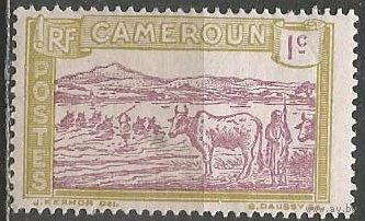 Камерун(Французский). Стадо переходит реку. 1925г. Mi#69(белая бумага).