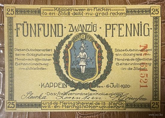 Нотгельд , 25 пфеннигов 1920 год. Каппельн. Веймарская республика