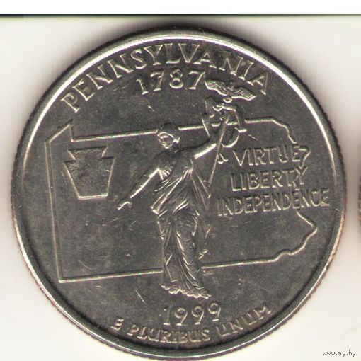 25 центов 1999 г. Пенсильвания. "D"