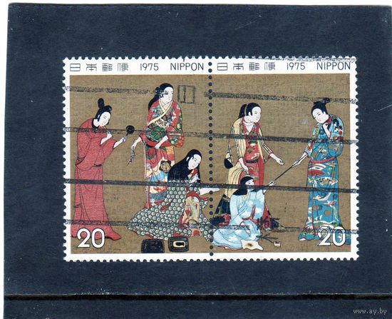 Япония. Mi:JP 1250,1251. Сцепка. Картина Matsuura (детали), 16 век. Серия: Филателистическая неделя. 1975.