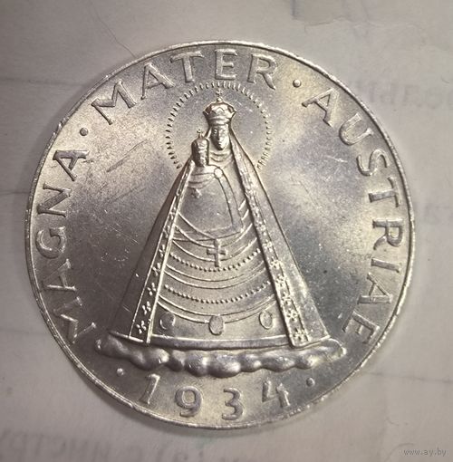 5 шиллингов 1934 Мадонна ярчайшее серебро Австрии